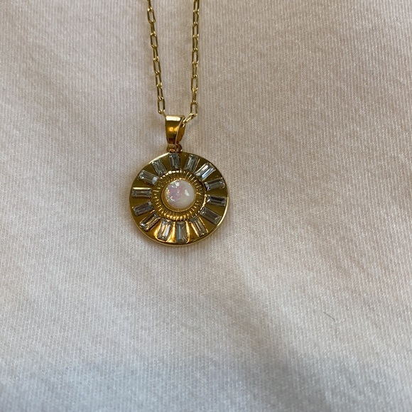 Opal Rhinestone Gold Necklace and Coil Bangle Bracelet #105 - Picture 4 of 9